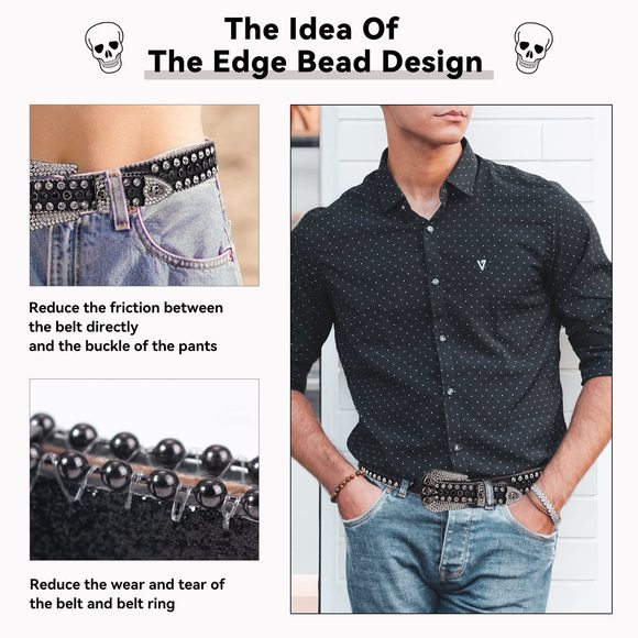 Western Men Women Rhinestone Belts Bling Crystal Skulls Studded Leather Belt🐻 - Picture 3 of 6